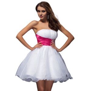 Nariana White Pink Ballerina Rhinestone Bedazzled Prom Dress